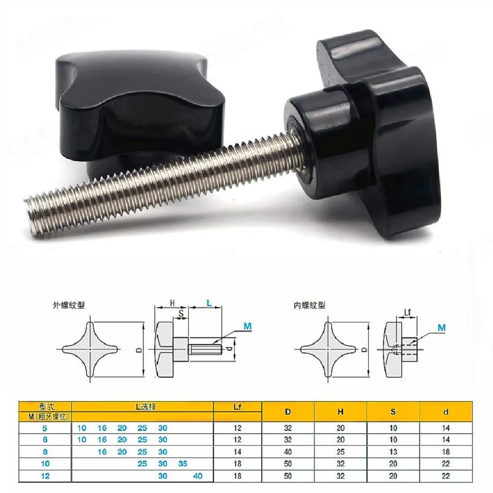 1pcs High quality cross handle rubber head hand screw 304 stainless steel bakelite four-corner knob M5M6M8M10M12*10-90