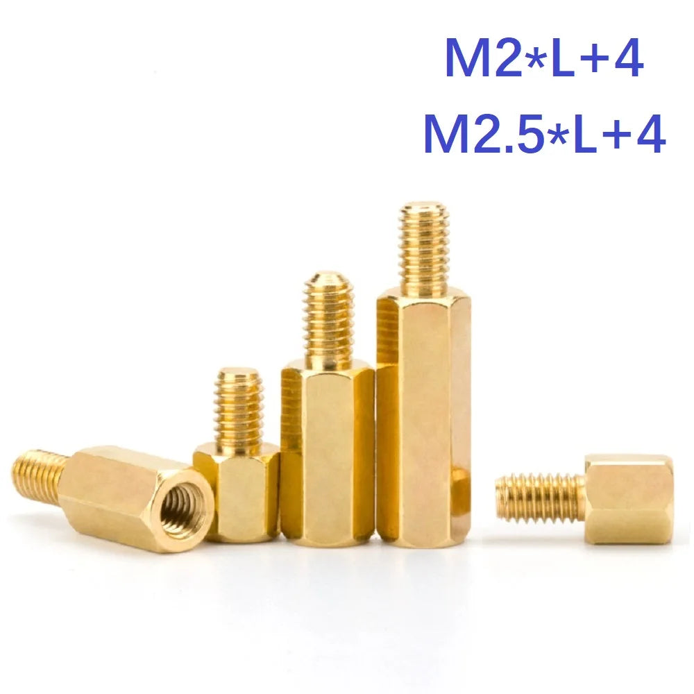 100pcs brass standoff M2 M2.5 xL +Thread 4mm Male Female Brass Standoff Spacer Hexagonal Stud PCB Computer PC Motherboard Spacer