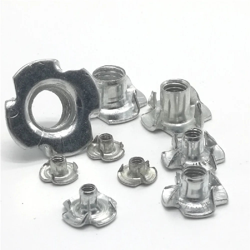 5-100pcs M2 M3 -12 T Nut Three&Four-Pronged Tee Nuts Zinc Plated Carbon Steel Nuts Fastener Hardware For Woodworking Furniture