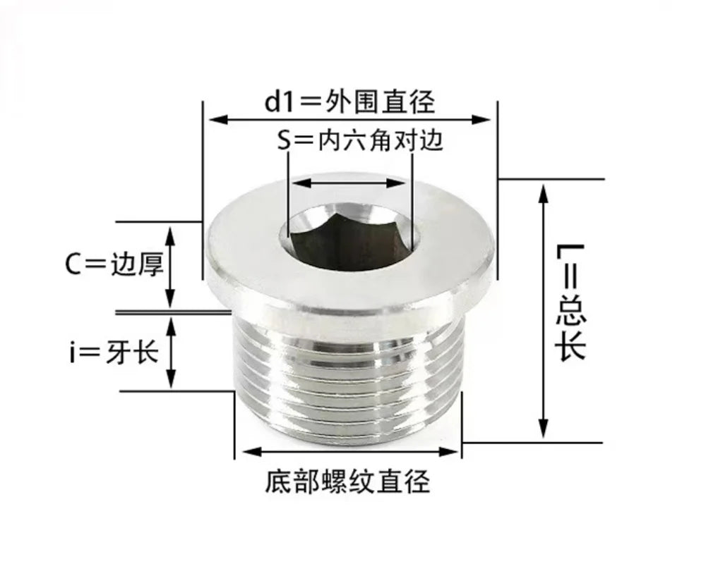 1pcs M8 M10 M12 M14 M16 M18 M20  304 stainless steel hexagon socket flange face plug with side pipe oil plug