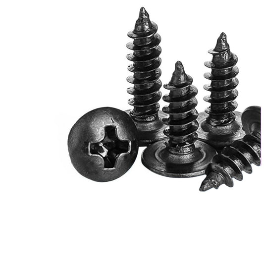 M3/M4/M5 Black Plated Large Flat Head Self Tapping Screws – Cross Umbrella & Mushroom Head for Furniture & Woodworking