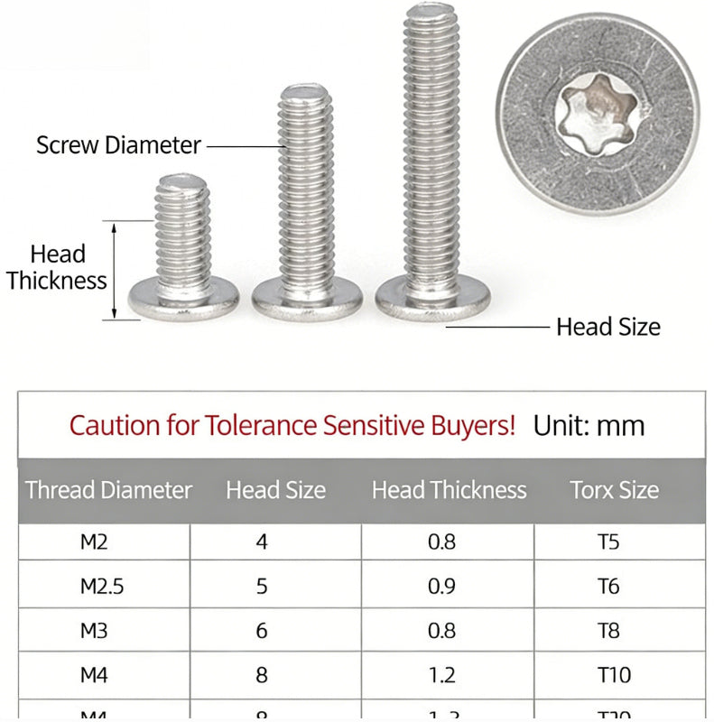 M2/M3 304 stainless steel large flat head plum blossom slot screw flat head inner plum blossom screw thin head screw for Electronics & Furniture Assembly