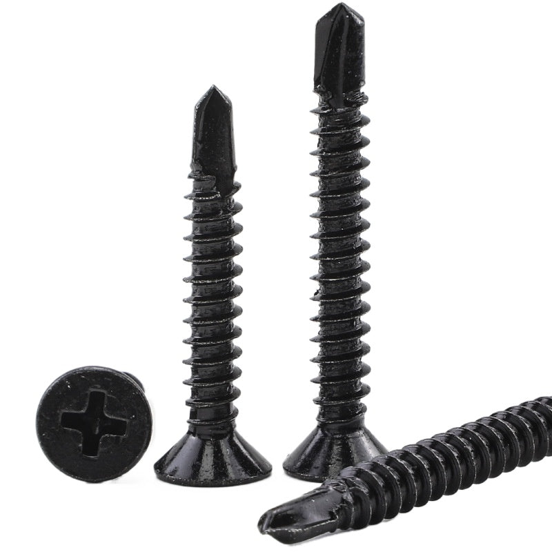 M3.5/M4.2 304 stainless steel black drill tail screw cross countersunk head self-drilling screw flat head dovetail screw for Window & Furniture Installation