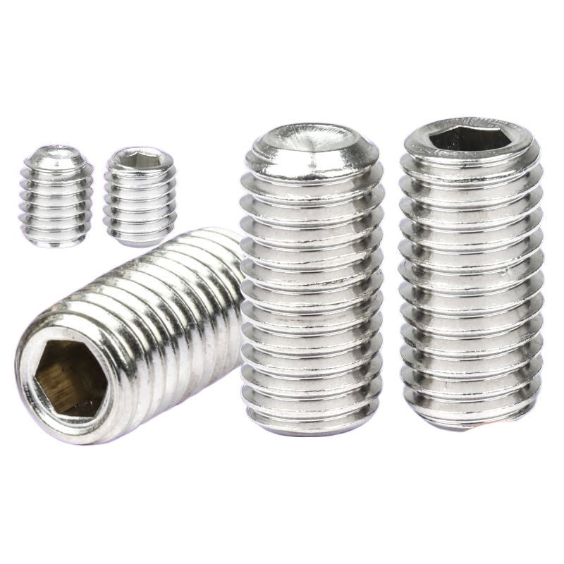 Inch 304 stainless steel hexagonal concave end set screw, top screw stop screw machine meter headless screw for Industrial Fastening