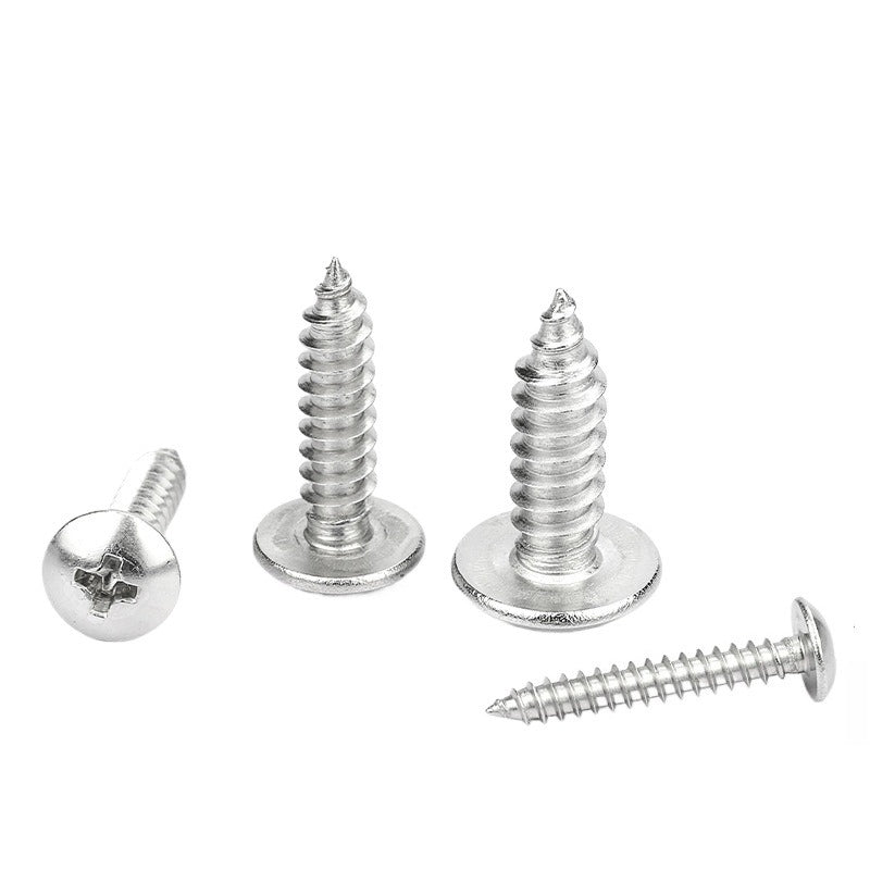 M2.3/M3/M4/M6 Nickel-Plated Self-Tapping Screws Large Flat Head/Mushroom Umbrella Head Cross Slot Screws for Furniture Assembly/Woodworking/DIY Home Hardware/Cabinet Installation
