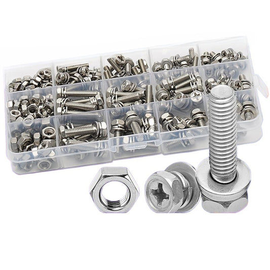 304 stainless steel outer hexagon gasket three combination screw nut set cross hexagon boxed bolts 200pcs  for Household & Equipment Installation