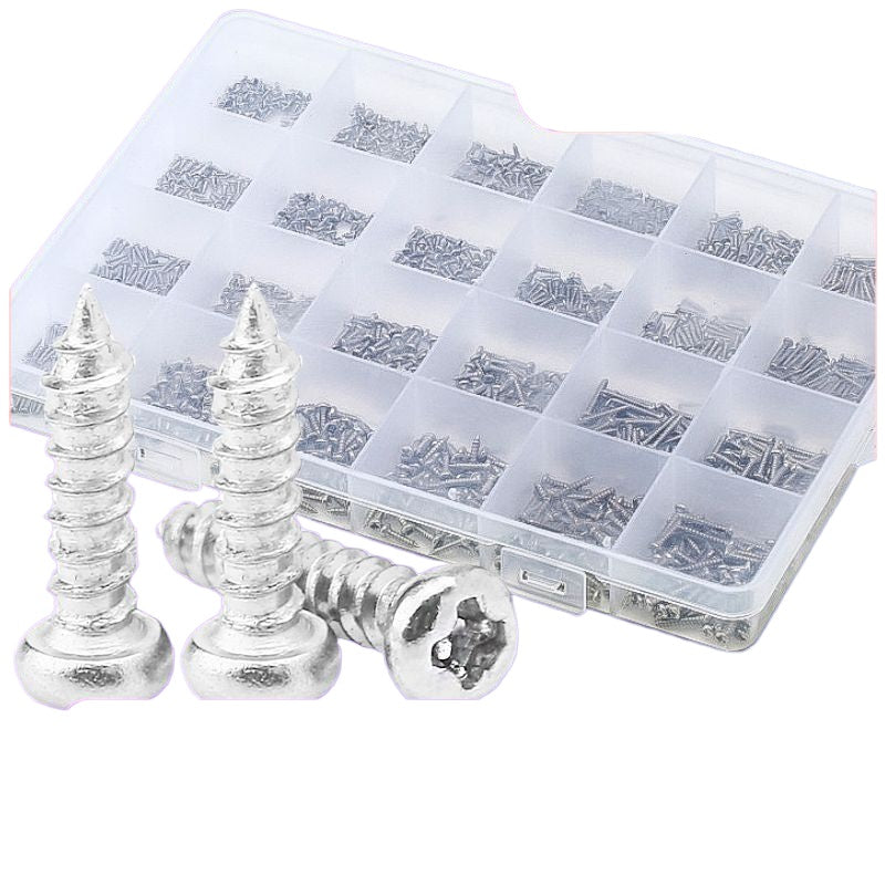 450/1100/1800PCS Nickel-plated round head self-tapping screw set Cross pan head self-tapping screw box for Furniture & Repair