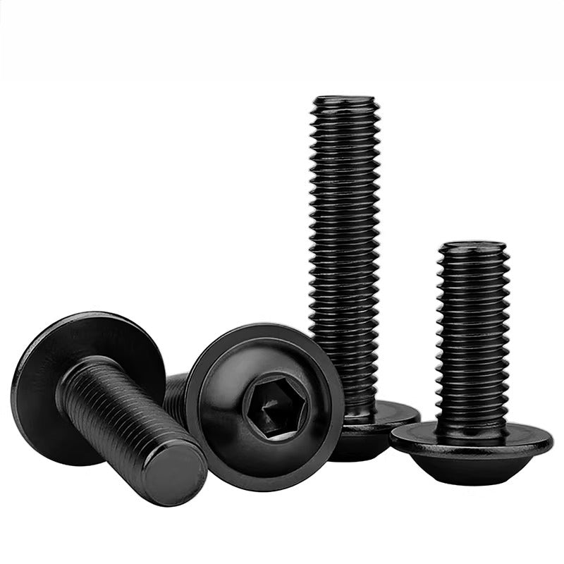 Black 304 Stainless Steel ISO7380.2 Screws | M2-M10 Semi-Round Head Hex Flange Machine Screws