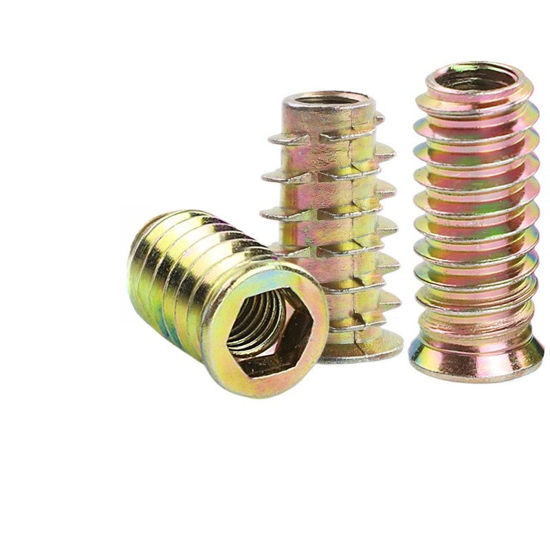 M5M6M8 Color-plated galvanized countersunk head hexagonal embedded nut woodworking belt mediator with thorn inner and outer teeth nut through nut for Woodworking & Furniture Installation