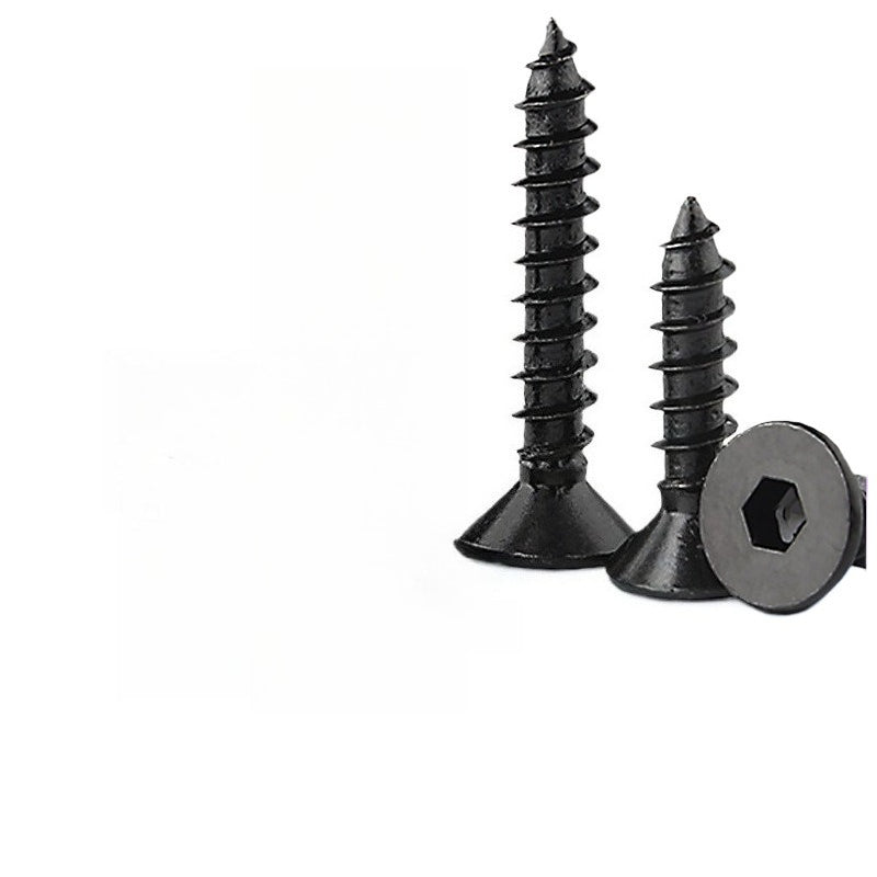 M2.6/M3/M4/M5 8.8 grade black hexagon flat head self-tapping screw countersunk hex self-tapping wood screw  for Woodworking & Furniture Assembly