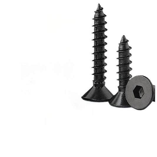 M2.6/M3/M4/M5 8.8 grade black hexagon flat head self-tapping screw countersunk hex self-tapping wood screw  for Woodworking & Furniture Assembly