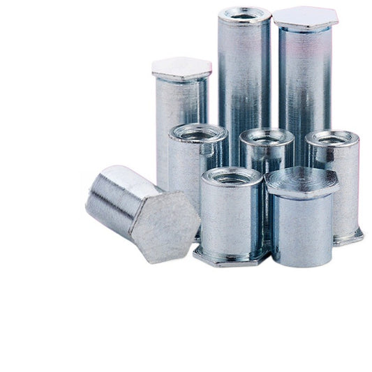 M3M4  BSO Carbon steel blue and white zinc blind hole riveting screw column riveting nut column internal thread riveting part hexagonal stud  for Hardware Fabrication