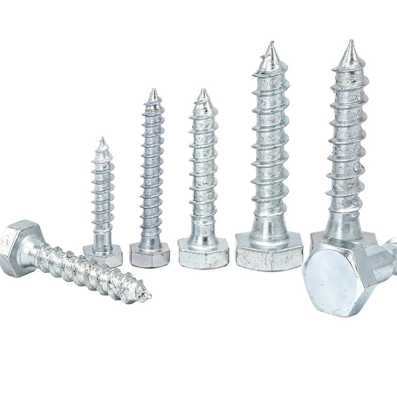 M6/M8/M10 Blue and white zinc plated outer hexagon self-tapping screw Iron full tooth half tooth hexagon wood screw for Woodworking & Furniture