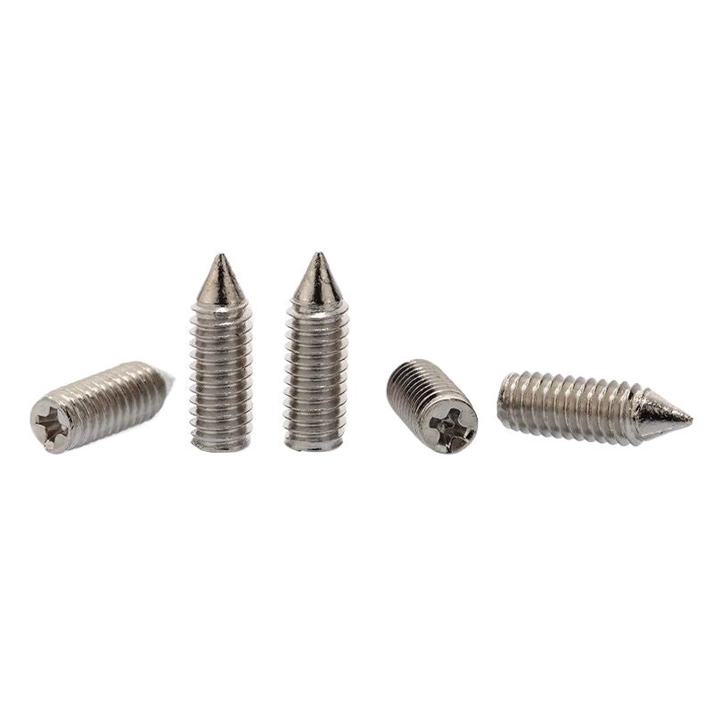 M2/M3/M3.5 Carbon steel nickel-plated cross groove tip machine rice screw heeadless tip tail machine rice cone end tightening top wire for Mechanical Assembly