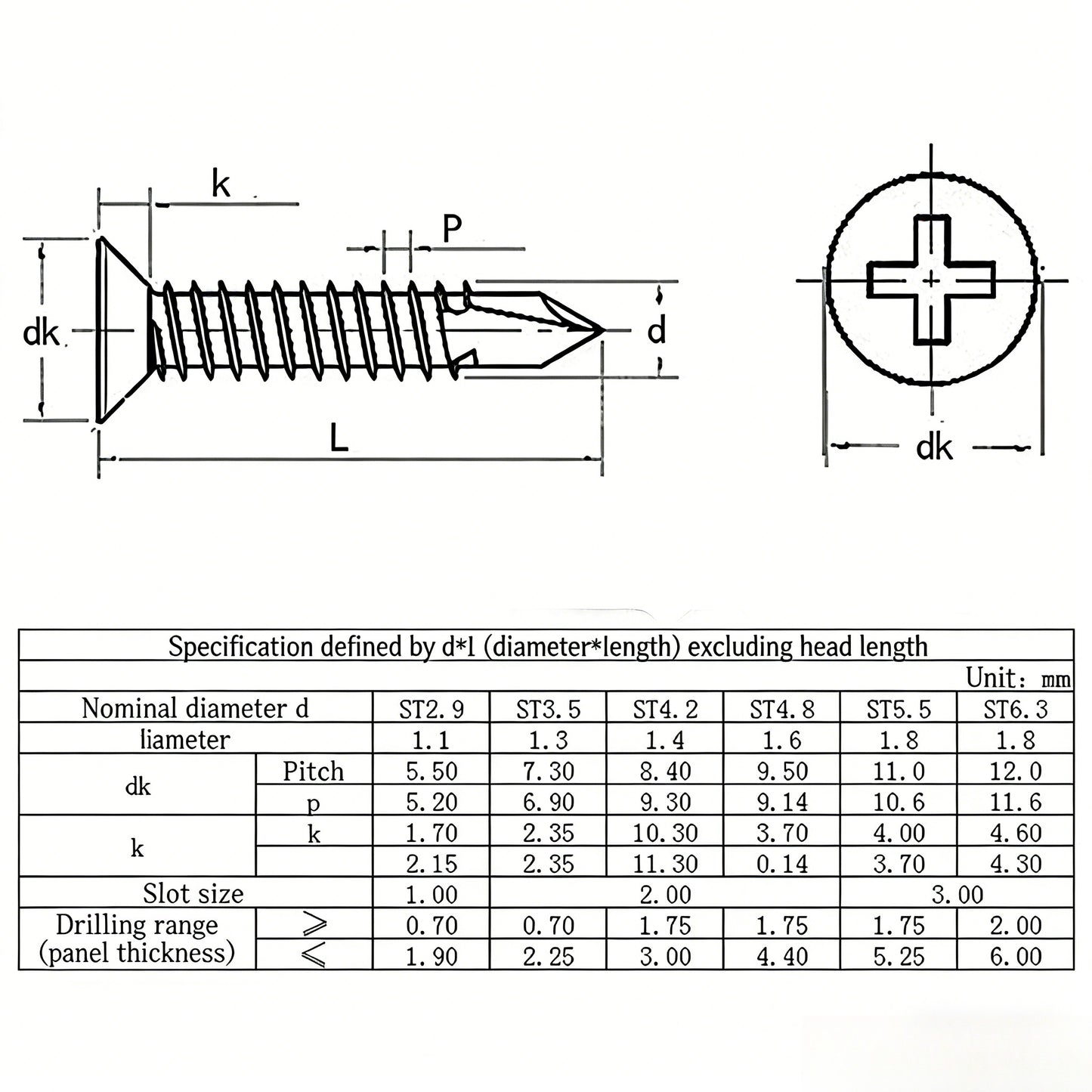 M4.2/M4.8  410 stainless steel cross countersunk head drill tail wire blue zinc flat head self-drilling screw dovetail nail dovetail wire for Construction & Woodworking
