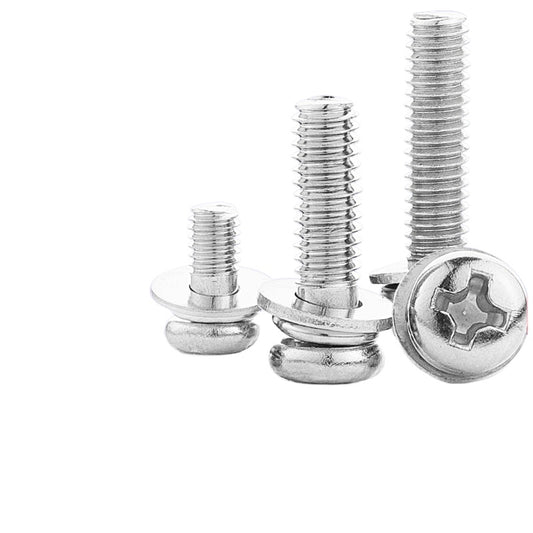 M2/M3/M4/M5/M6/M7/M8 304 Stainless Steel Cross Round Head Three Combination Screw Pan Head Bolt Elastic Flat Washer Screw for Machinery & Home Assembly