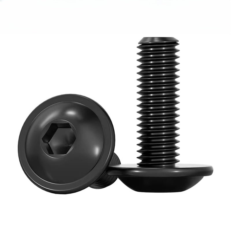 Black 304 Stainless Steel ISO7380.2 Screws | M2-M10 Semi-Round Head Hex Flange Machine Screws