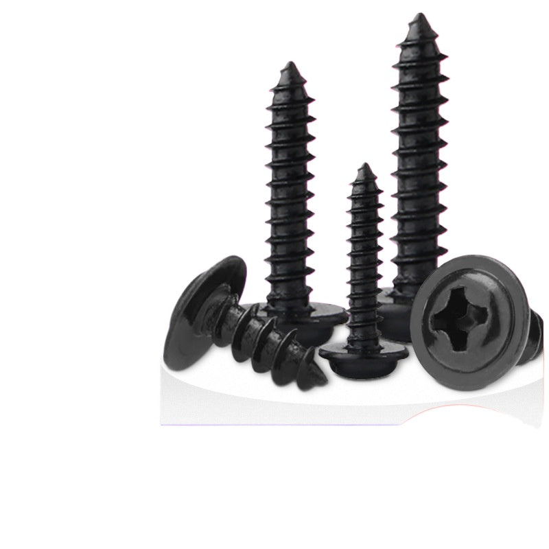 M1.2/M2/M3/M4 Black Carbon Steel Pan Head Self-Tapping Screws with Pad/Spacer Cross Recessed for Furniture & Electronics