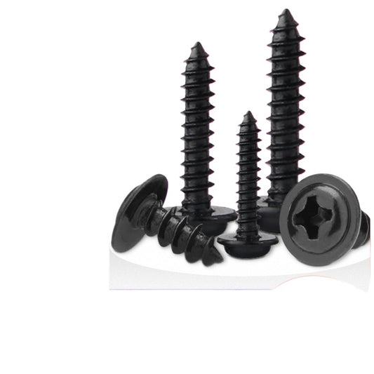 M1.2/M2/M3/M4 Black Carbon Steel Pan Head Self-Tapping Screws with Pad/Spacer Cross Recessed for Furniture & Electronics