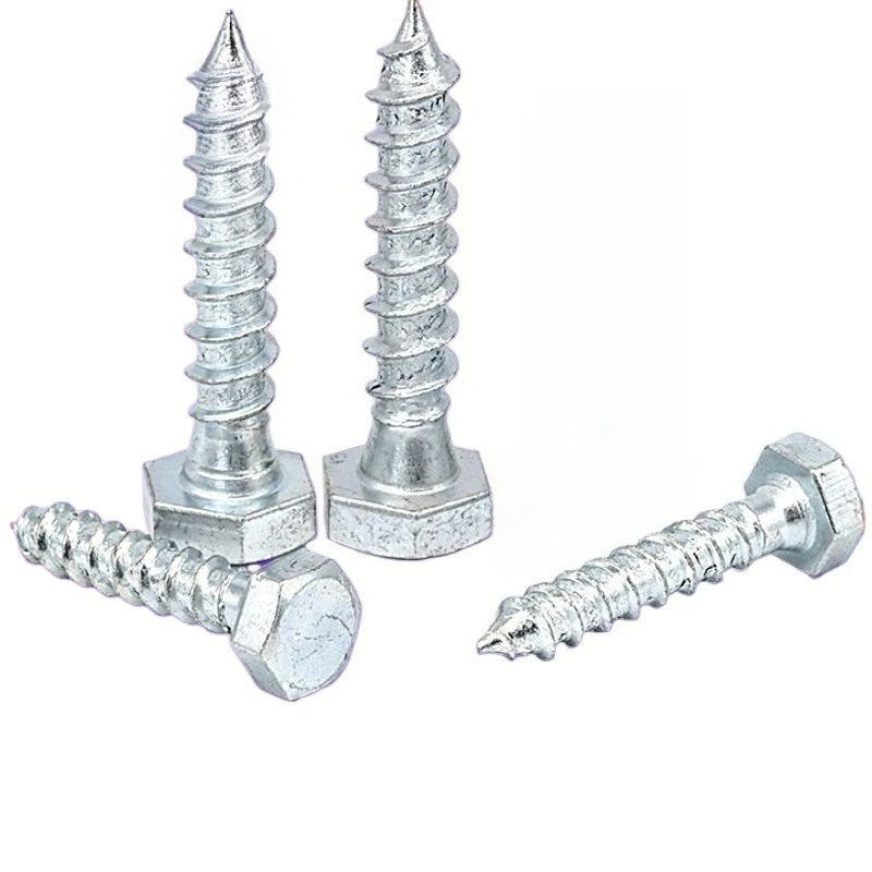 M6/M8/M10 Blue and white zinc plated outer hexagon self-tapping screw Iron full tooth half tooth hexagon wood screw for Woodworking & Furniture