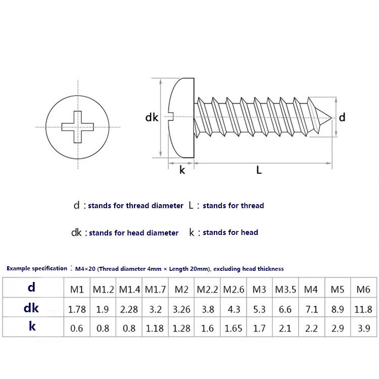 M2/M3/M4 Grade 4.8 Galvanized Cross Groove Large Flat Head Self-Tapping Screw Mushroom Head Self-Tapping Screw Umbrella Head Screw for Woodworking & Assembly