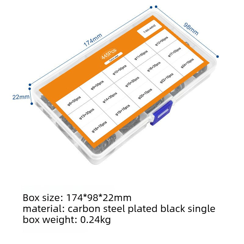 304 stainless steel circlip set black carbon steel type C type inner card opening snap ring elastic retaining ring hole is packed in circlip box for Mechanical Repair