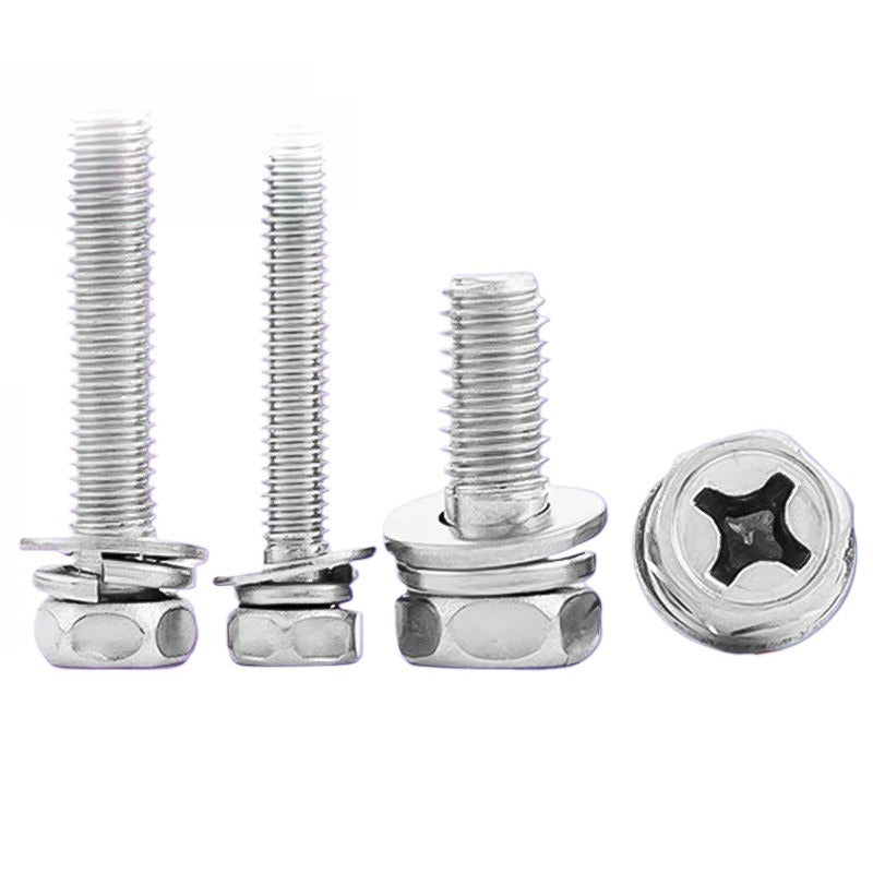 M3/M4/M5/M6 Carbon Steel Nickel Plated Cross Cave Outer Hexagon Combination Screw Three Combination Screw Combination Bolt  for Industrial & Construction Use