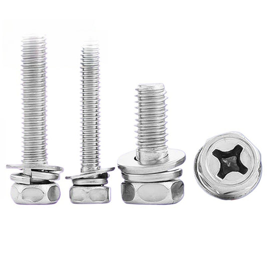M3/M4/M5/M6 Carbon Steel Nickel Plated Cross Cave Outer Hexagon Combination Screw Three Combination Screw Combination Bolt  for Industrial & Construction Use