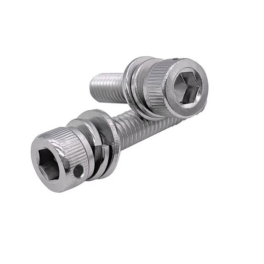 Vented 304/316 SS Socket Head Cap Sems Screws | M3-M8 | Pre-assembled Washers & Sealing Wire Hole