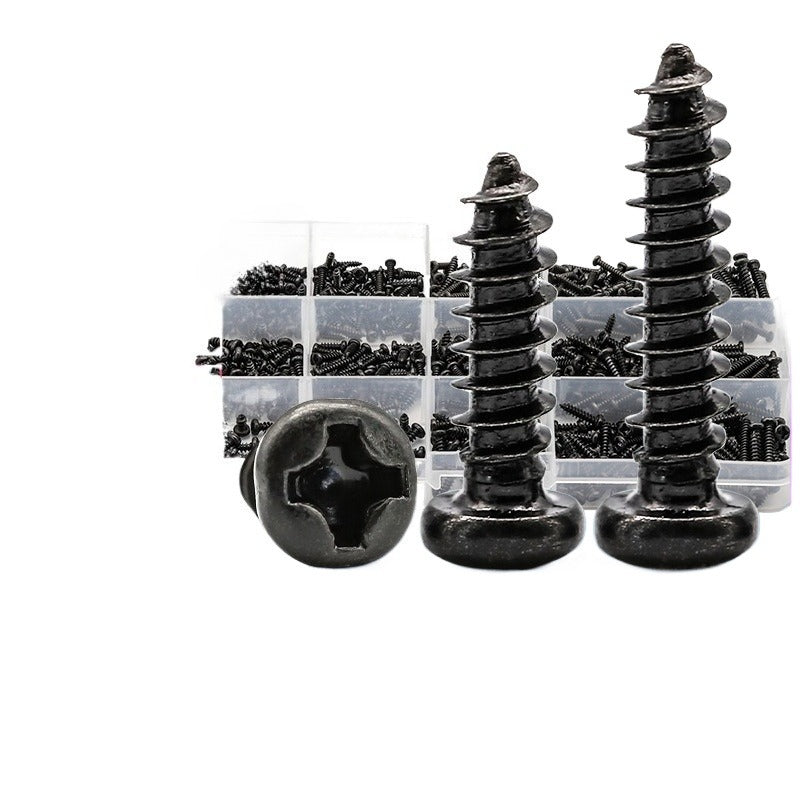 M1.2 M2 M3 Black-Plated Cross Round Head Self-Tapping Screws Set – Small Pan Head for Mini Devices & Repair